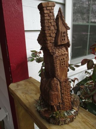 Mystical hand carved cottonwood gnome wood spirit fairy house OOAK 3