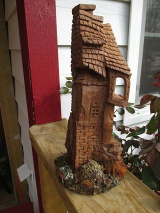Mystical hand carved cottonwood gnome wood spirit fairy house OOAK 4