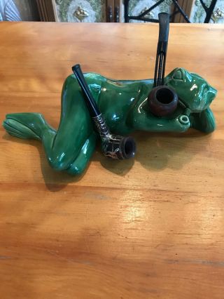 Vintage Frog Smoking A Tobacco Pipe Great Display Pipe Rest? Frog Only