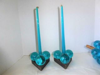 3 pc MID CENTURY LUCITE ACRYLIC TURQUOISE GRAPE CLUSTER & CANDLESTICK HOLDERS 7