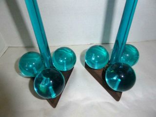 3 pc MID CENTURY LUCITE ACRYLIC TURQUOISE GRAPE CLUSTER & CANDLESTICK HOLDERS 8