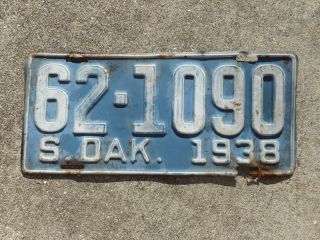 South Dakota 1938 License Plate 62 - 1090