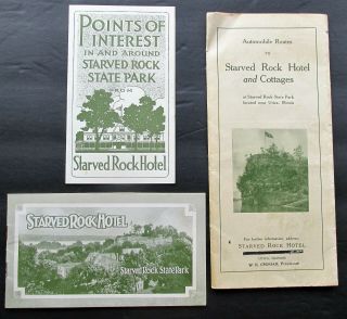 3 Brochures Starved Rock Hotel & State Park Utica Illinois Il Ca 1920