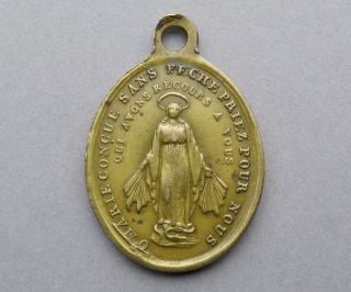 Catholic,  Antique Religious Bronze Pendant.  Saint Virgin Mary.  Medal Vachette.