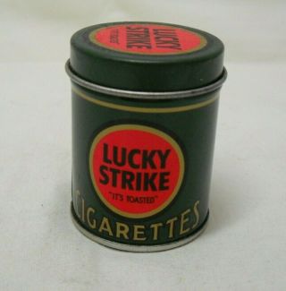Lucky Strike Cigarettes “it’s Toasted” Cylindrical Tin Match Holder W/matches