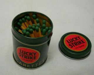 LUCKY STRIKE Cigarettes “It’s Toasted” Cylindrical Tin Match Holder w/Matches 2