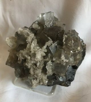 Pale Blue Fluorite & Calcite on Sphalerite Minerva Mine,  Hardin Co.  Illinois 2