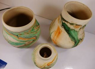 3 Vintage Nemadji Vases Art Pottery Desert Sands Landscape Green Orange Rare 4