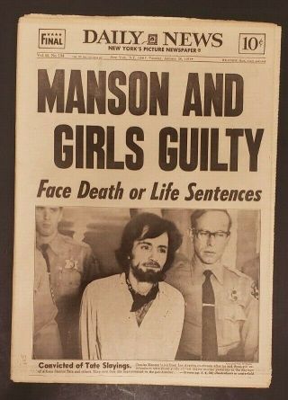 1971 Jan.  26 Ny Daily News Newspaper Manson And Girls Guilty Pgs 1 - 72 M2