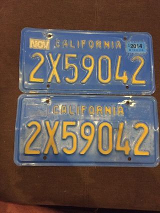 Vintage 1970s - 80s California Blue License Plate Set Matched Pair