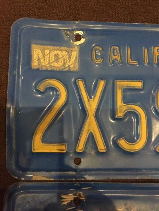 Vintage 1970s - 80s CALIFORNIA Blue License Plate Set Matched Pair 2