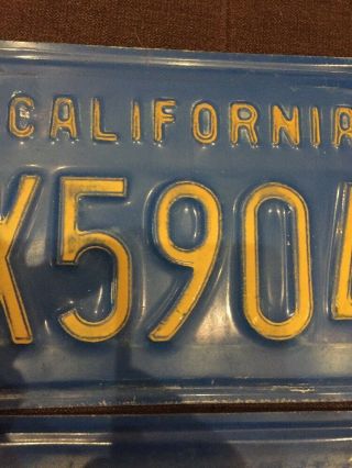 Vintage 1970s - 80s CALIFORNIA Blue License Plate Set Matched Pair 3