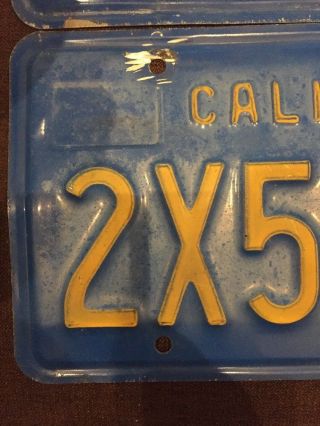 Vintage 1970s - 80s CALIFORNIA Blue License Plate Set Matched Pair 5