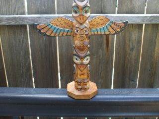 Alaska Totem Pole Great Hand Carved Ceder Wood Polychrome Vic Yeoda 11 Inches