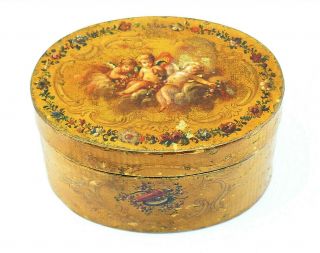 C1770,  Antique 18thc French Vernis Martin Lacquer Painted Oval Table Snuff Box