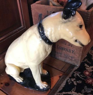 Antique Rca Victor Records Chalk Nipper Dog Store Display 14”high Advertisement