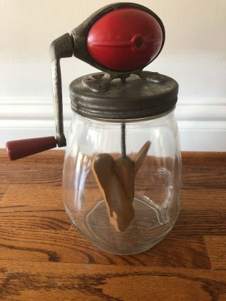 Dazey Butter Churn No.  4 / Tulip Glass / Red Football Top / 4 Q / Fast Ship.