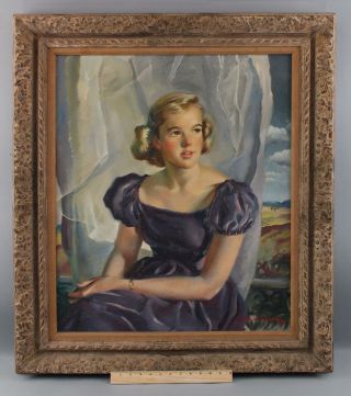 1952 Authentic David Swasey American Portrait Oil Painting,  Young Blonde Lady