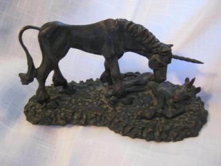 Heavy 38 Oz Real Bronze 7 " Unicorn W Baby Signed Krs 80,  Please Help Id Sculptor