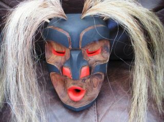 Northwest Coast First Nations native wooden Art carving Wild Woman Mask,  cedar 2