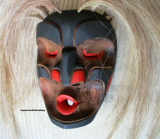 Northwest Coast First Nations native wooden Art carving Wild Woman Mask,  cedar 4
