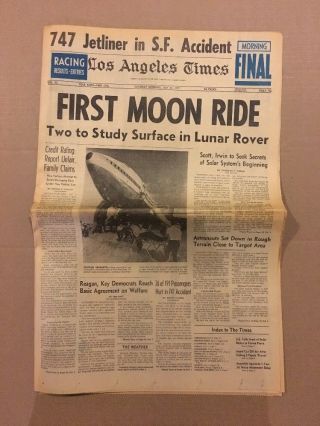1971 July 31 Los Angeles LA Times Newspaper,  Apollo 15,  SF 747 Plane Crash 2