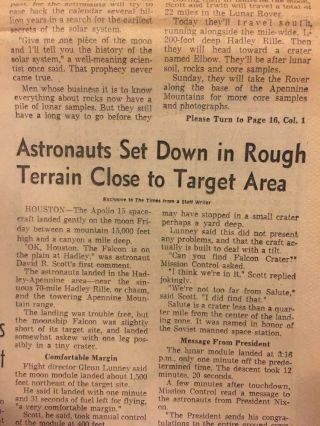 1971 July 31 Los Angeles LA Times Newspaper,  Apollo 15,  SF 747 Plane Crash 4
