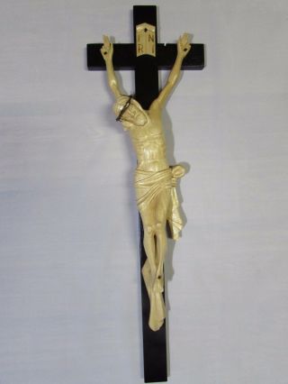 26 " Crown Of Thorns Crucifix,  Hand Carved In Linden Wood,  Oak Cross,  Real Thorns