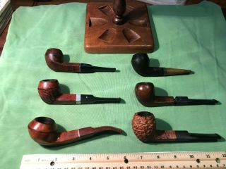 6 Bulldog Pipes With A Rack (real Briar,  Warwick,  Etc. )