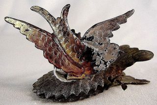 Antique German Candle Clip W Lacquer Flashed Tin Flying Swallow Of 1890 - 1915 Era
