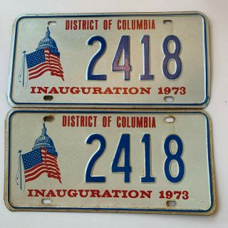 1973 Nixon Inauguration License Plate Pair District Of Columbia 2418