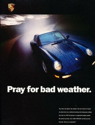 1996 Porsche 911 Pray For Bad Weather - Advertisement Print Art Car Ad K62