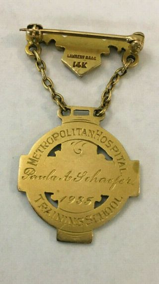 Metropolitan Hospital Training School York,  Nursing Pin 1935,  14k Gold 6