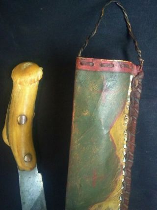 1800 ' s Native American Indian Stag Fighting Knife & Parfleche Rawhide Sheath 9
