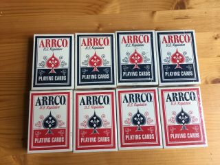 Arrco Playing Cards 8 Deck Set Ohio Made Rare Out Of Print Red Blue