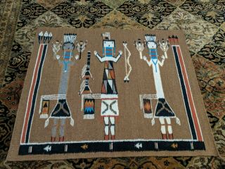 25 " X30 " Native American Yei Navajo Woven Rug Figure In
