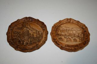 Vtg Wood Look Resin Mold Heidelberg & Munchen Hofbrauhaus Germany Souvenir Plate