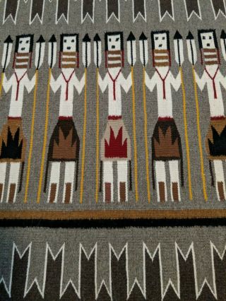 Fine Navajo Indian Pictorial Rug Corn Yei Prayer Feather 48 