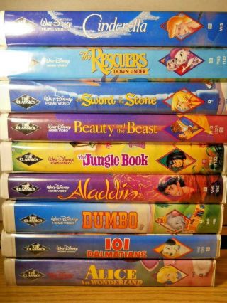 9 Disney Black Diamond Vhs Cinderella Aladdin Dumbo Jungle Book Beauty Beast