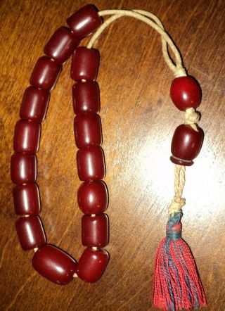 Vintage Cherry Amber Bakelite Faturan Islamic Prayer Barrel Beads 50 Grams