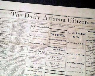 Very Rare Tucson Az Pima County Old West Arizona Territory 1879 Old Newspaper