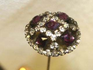 Antique Hatpin Large Domed Amethyst Clear Rhinestones 3