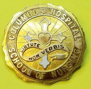Victorian Columbus Ohio Hospital School Of Nursing 14k 3.  3dwt Gold Pinback Badge
