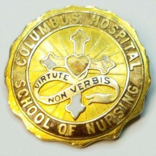 Victorian Columbus Ohio Hospital School of Nursing 14K 3.  3DWT Gold Pinback Badge 4