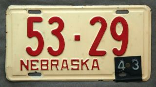 Nebraska.  1942.  1943 Metal Tag.  License Plate.