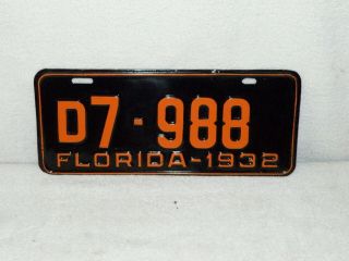 1932 Florida Tag License Plate D7 - 988