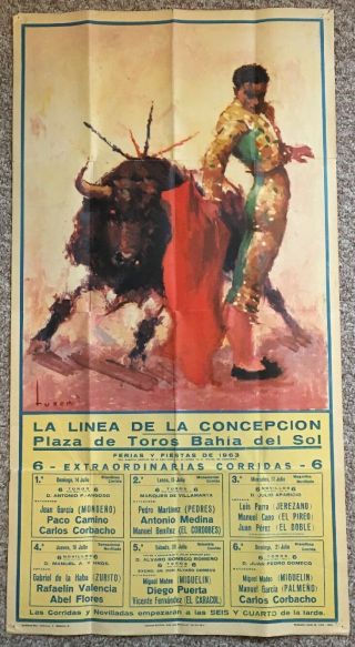 Vintage Bullfight Poster Madrid,  Spain 1963.  22.  5”x38.  75”.
