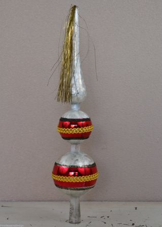 German 1950´s Christmas Tree Topper Thuringen Christmas Glass Tinsel White Red G