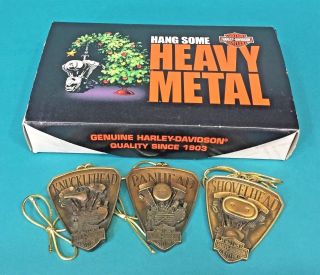 Harley Davidson Motorcycles Heavy Metal 3 Ornaments Seasons Greetings 2000 Box