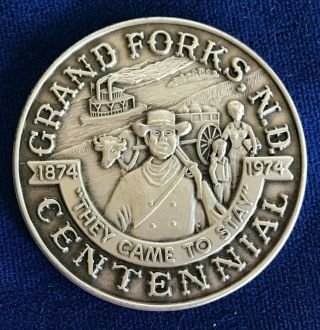 1974 Grand Forks Centennial Silver Medallion " They Came To Stay "